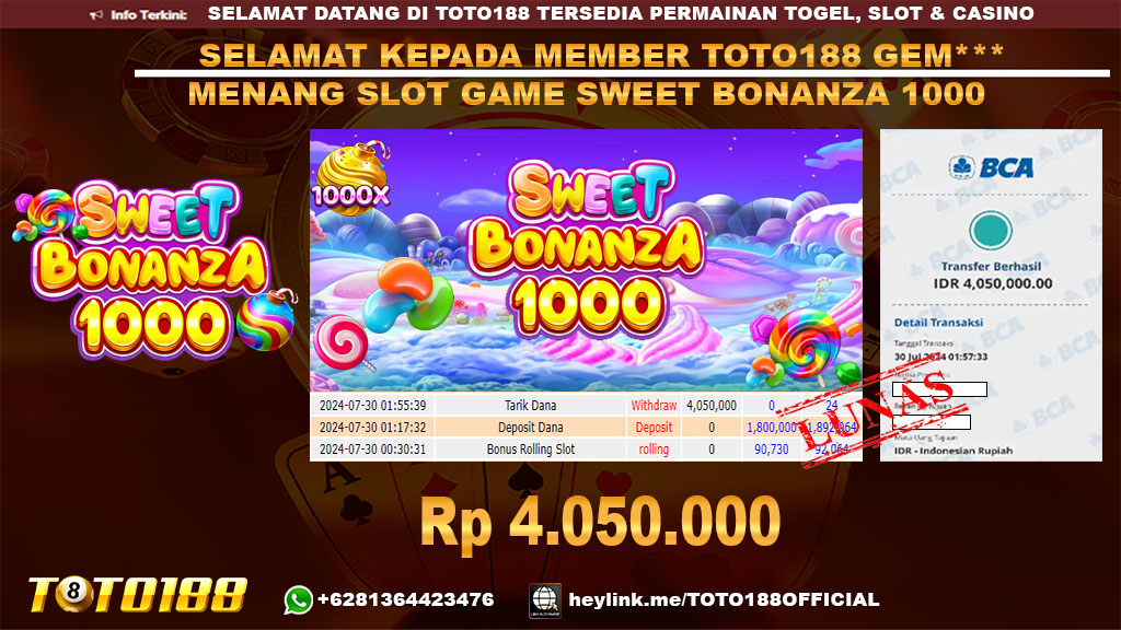 Bukti JP Kemenangan SLOT GAME SWEET BONANZA 1000 30 Juli 2024