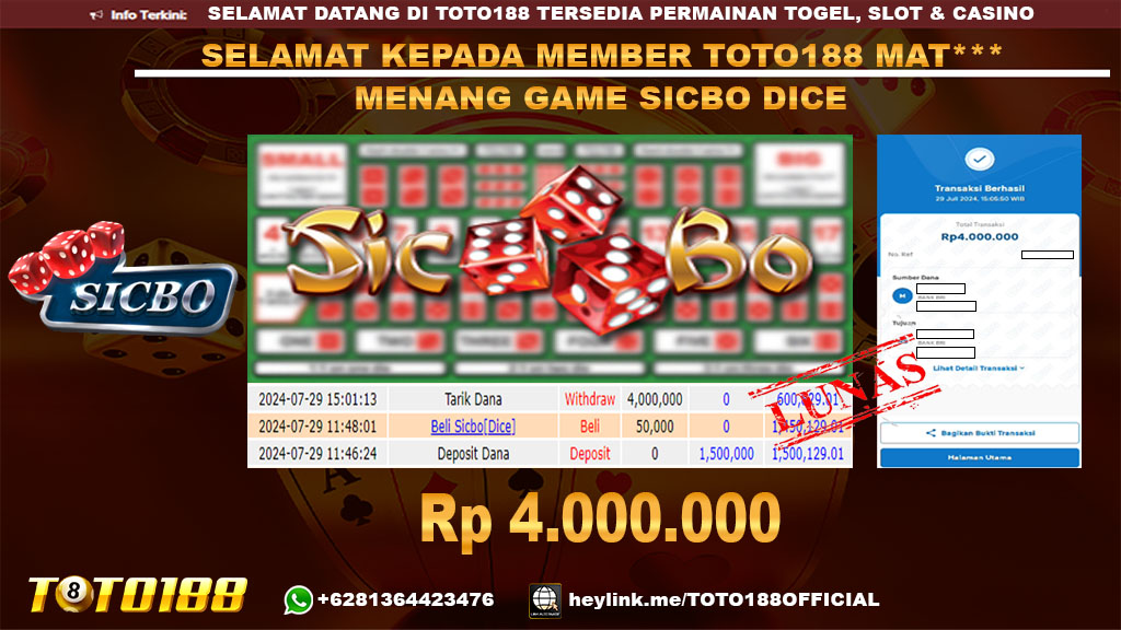 Bukti JP Kemenangan SICBO DICE 29 Juli 2024