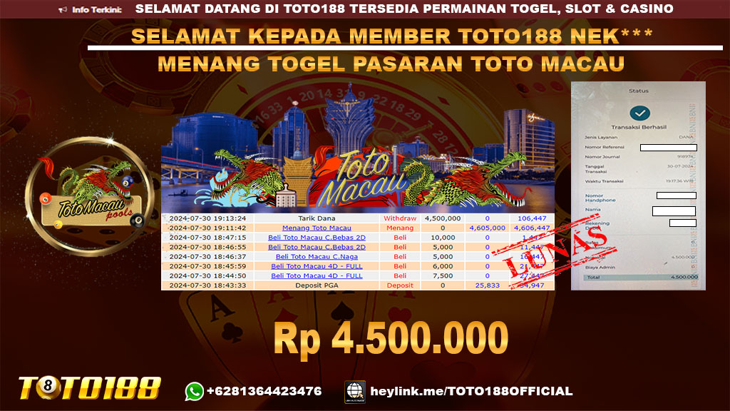 Bukti JP Kemenangan TOGEL PASARAN TOTO MACAU 30 jul 24