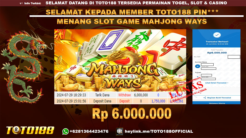 Bukti JP Kemenangan SLOT GAME MAHJONG WAYS 29 jul 24