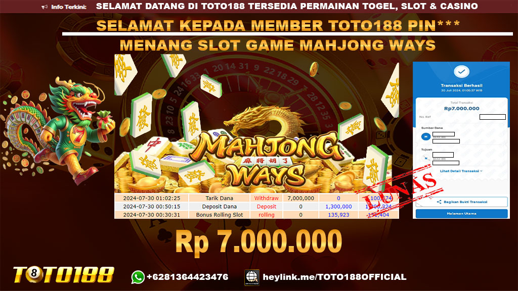 Bukti JP Kemenangan SLOT GAME MAHJONG WAYS 30 jul 24