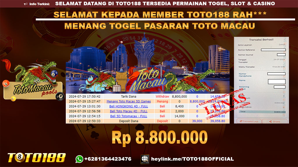 Bukti JP Kemenangan TOGEL PASARAN TOTO MACAU 29 jul 24