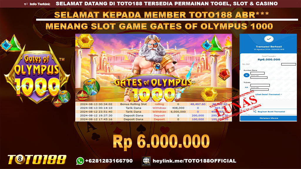 Bukti JP Kemenangan SLOT GAME GATES OF OLYMPUS 1000 12 Agust 24