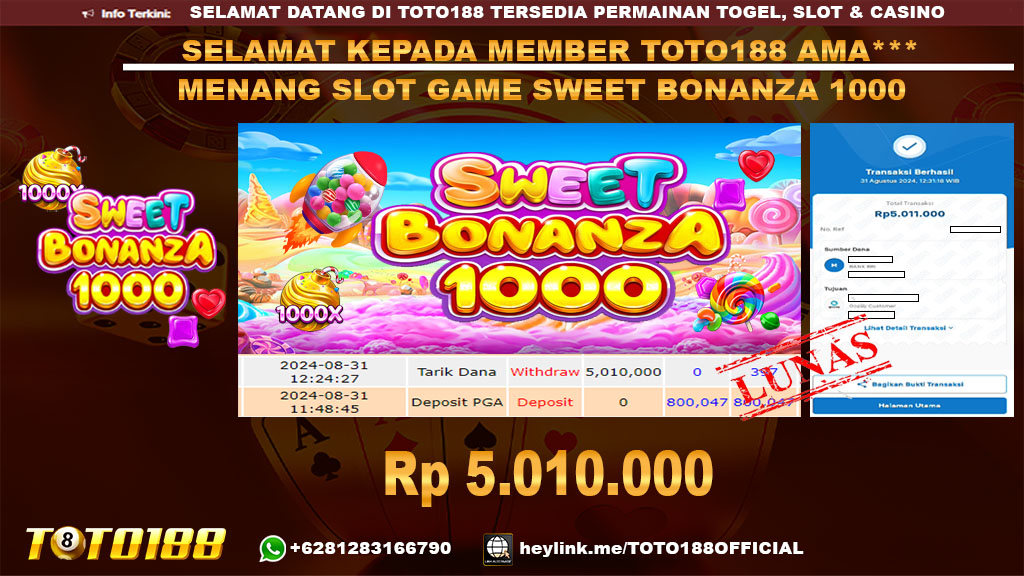 Bukti JP Kemenangan SLOT GAME SWEET BONANZA 1000 31 agust 2024