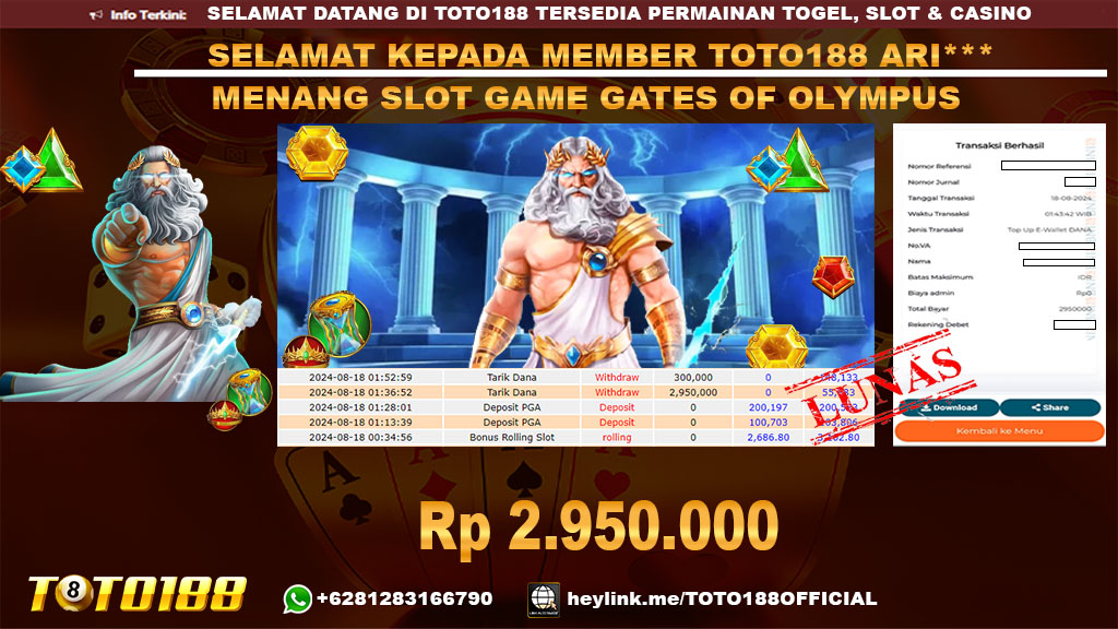 Bukti JP Kemenangan SLOT GAME GATES OF OLYMPUS 18 Agust 24