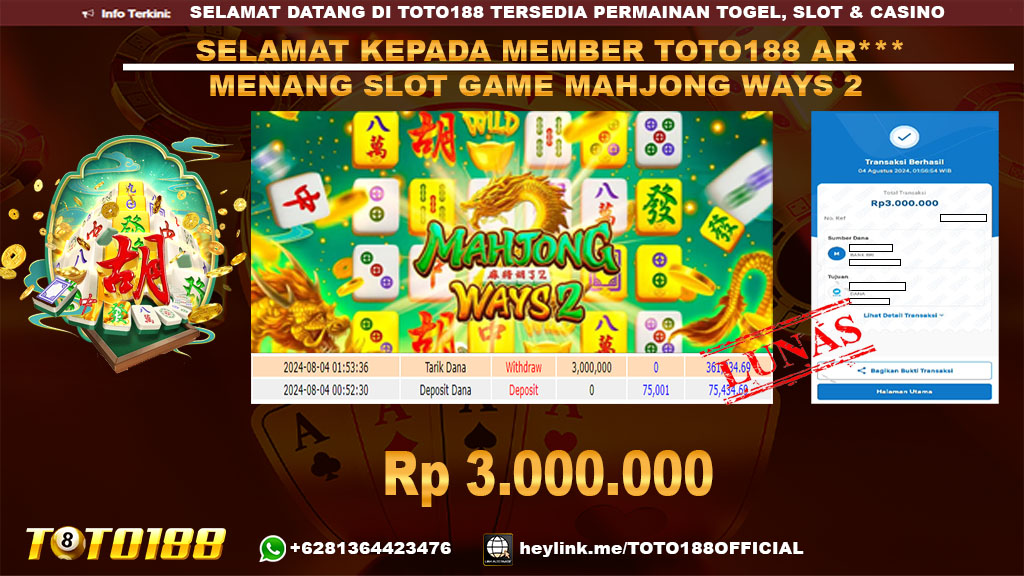 Bukti JP Kemenangan SLOT GAME MAHJONG WAYS 2 04 agust 24
