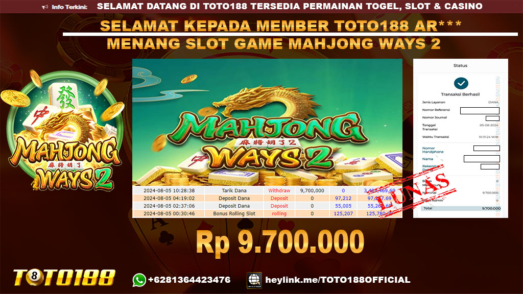Bukti JP Kemenangan SLOT GAME MAHJONG WAYS 2 05 agust 24