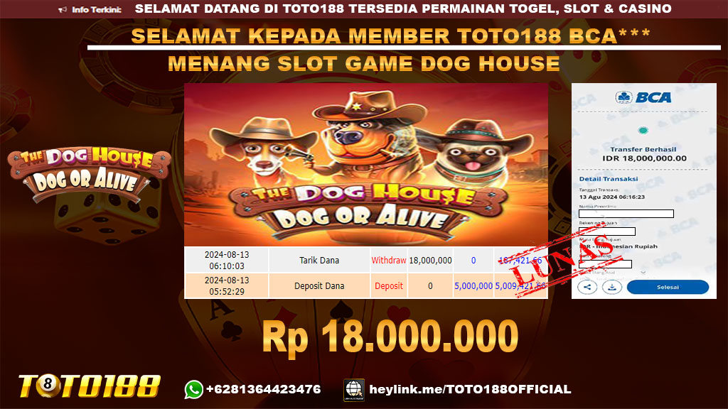Bukti JP Kemenangan SLOT GAME DOG HOUSE 13 agust 24