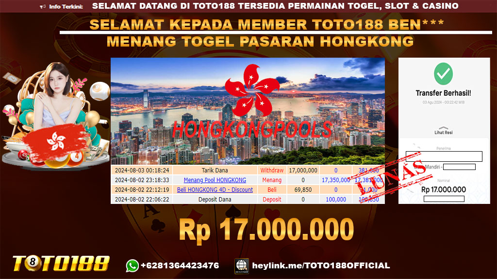 Bukti JP Kemenangan TOGEL PASARAN HONGKONG 03 agust 24