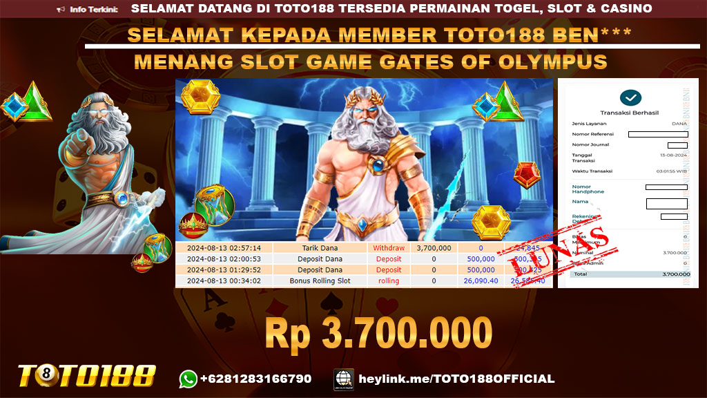 Bukti JP Kemenangan SLOT GAME GATES OF OLYMPUS 13 Agust 24