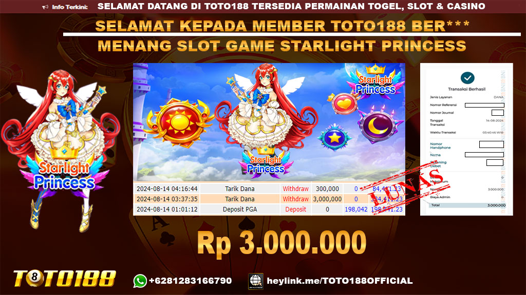 Bukti JP Kemenangan SLOT GAME STARLIGHT PRINCESS 14 agust 24