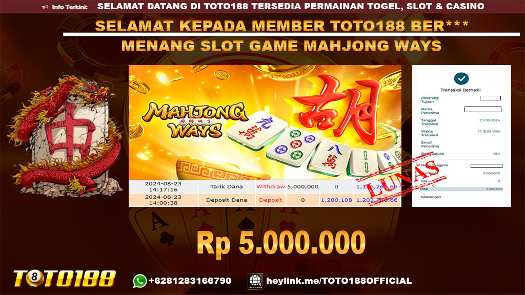 Bukti JP Kemenangan SLOT GAME MAHJONG WAYS 23 agust 24