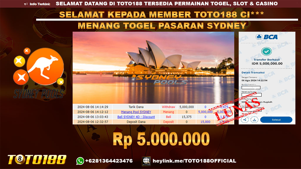 Bukti JP Kemenangan Togel Pasaran Sydney 06 Agust 24