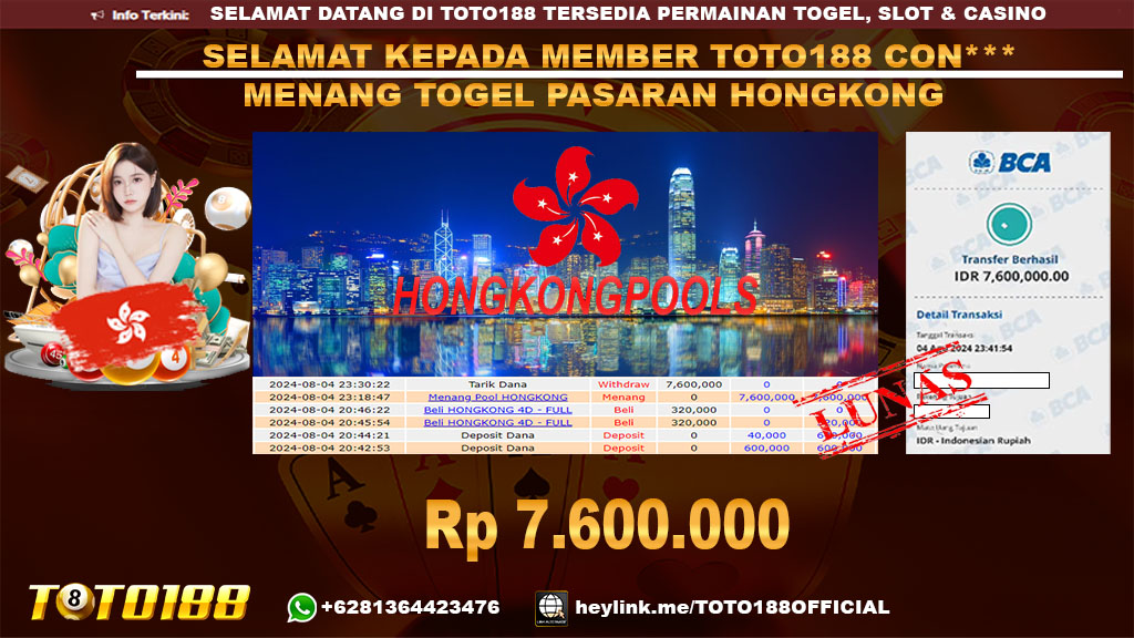 Bukti JP Kemenangan TOGEL PASARAN HONGKONG 04 agust 24