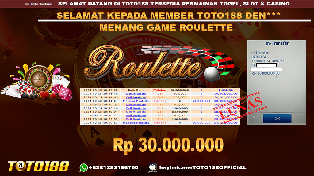 Bukti JP Kemenangan GAME ROULETTE 15 agust 24