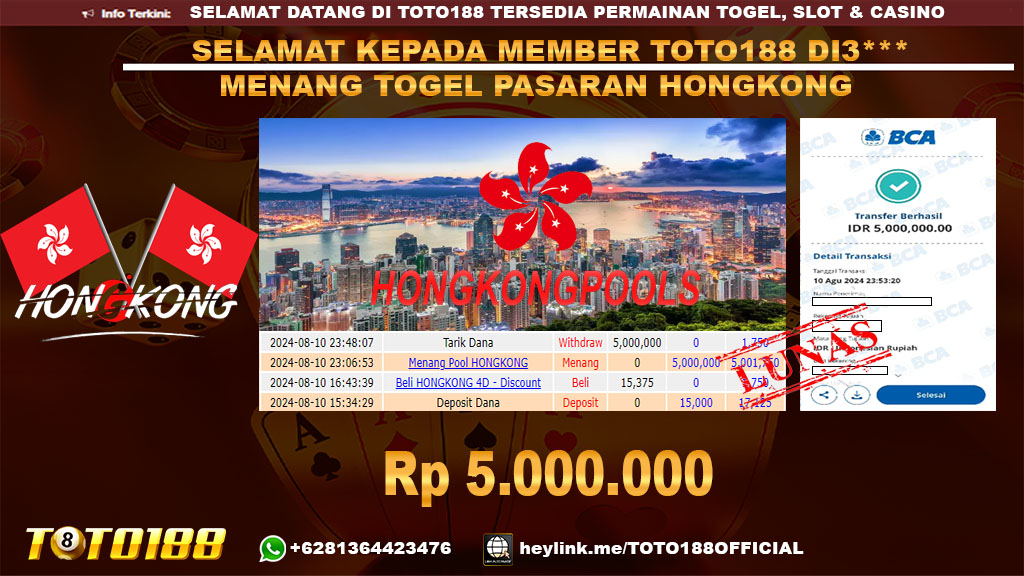 Bukti JP Kemenangan TOGEL PASARAN HONGKONG 10 agust 24
