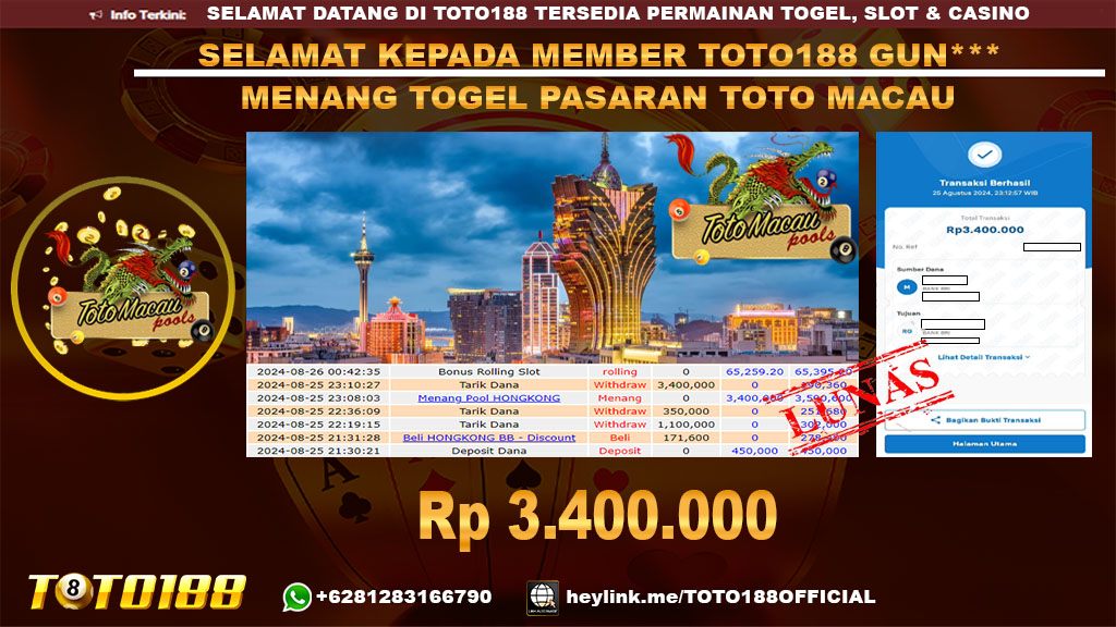 Bukti JP Kemenangan TOGEL PASARAN TOTO MACAU 25 Agust 24