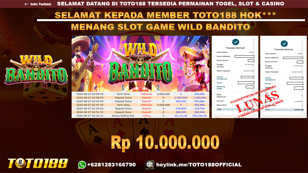 Bukti JP Kemenangan SLOT GAME WILD BANDITO 27 agust 24