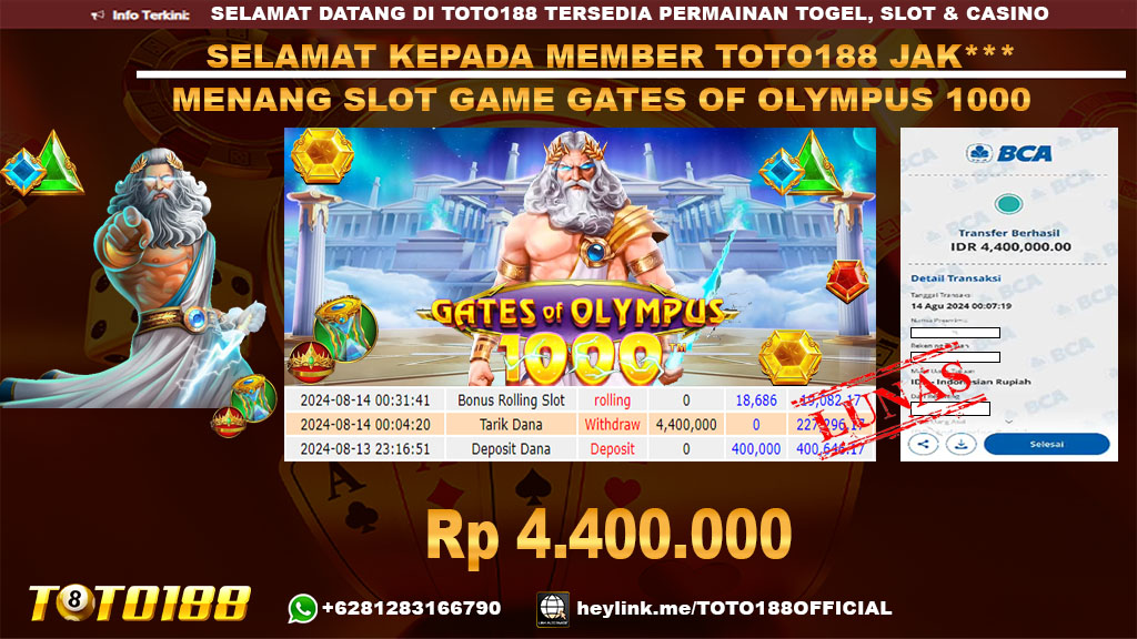 Bukti JP Kemenangan SLOT GAME GATES OF OLYMPUS 1000 14 Agust 24