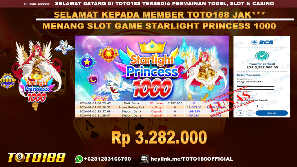 Bukti JP Kemenangan SLOT GAME STARLIGHT PRINCESS 1000 17 agust 24