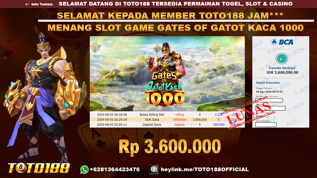 Bukti JP Kemenangan SLOT GAME GATES OF GATOTKACA 1000 05 Agust 24