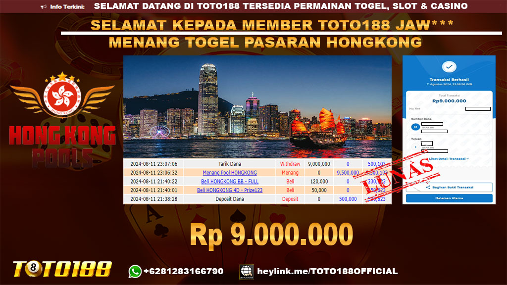 Bukti JP Kemenangan TOGEL PASARAN HONGKONG 11 agust 24
