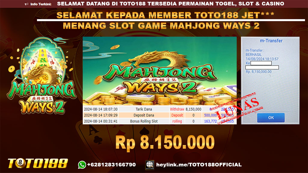 Bukti JP Kemenangan SLOT GAME MAHJONG WAYS 2 14 agust 24
