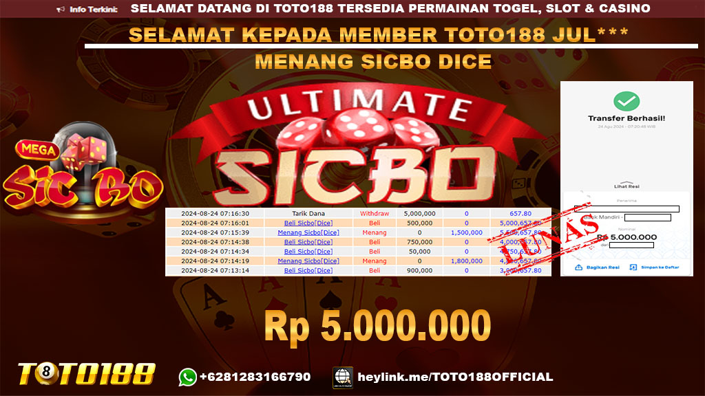 Bukti JP Kemenangan SICBO DICE 24 agust 2024