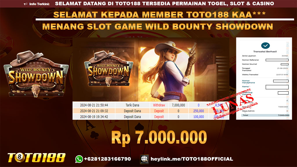 Bukti JP Kemenangan SLOT GAME WILD BOUNTY SHOWDOWN 21 Agust 24