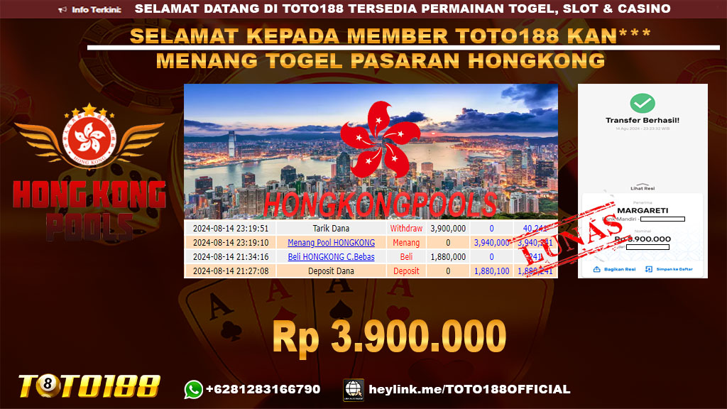 Bukti JP Kemenangan TOGEL PASARAN HONGKONG 14 agust 24