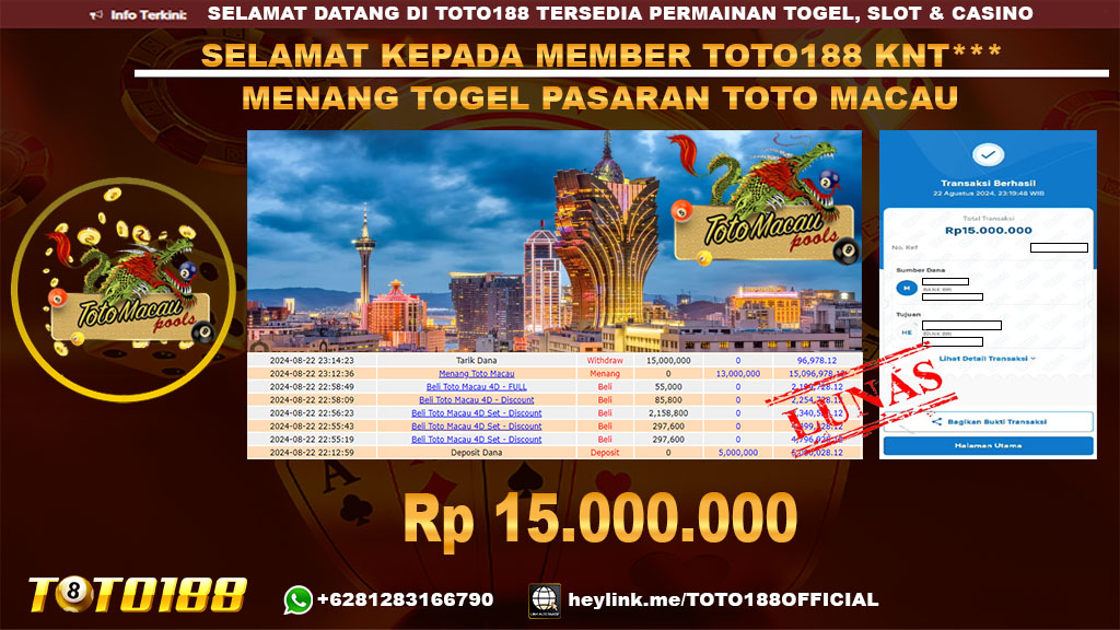 Bukti JP Kemenangan TOGEL PASARAN TOTO MACAU 22 Agust 24