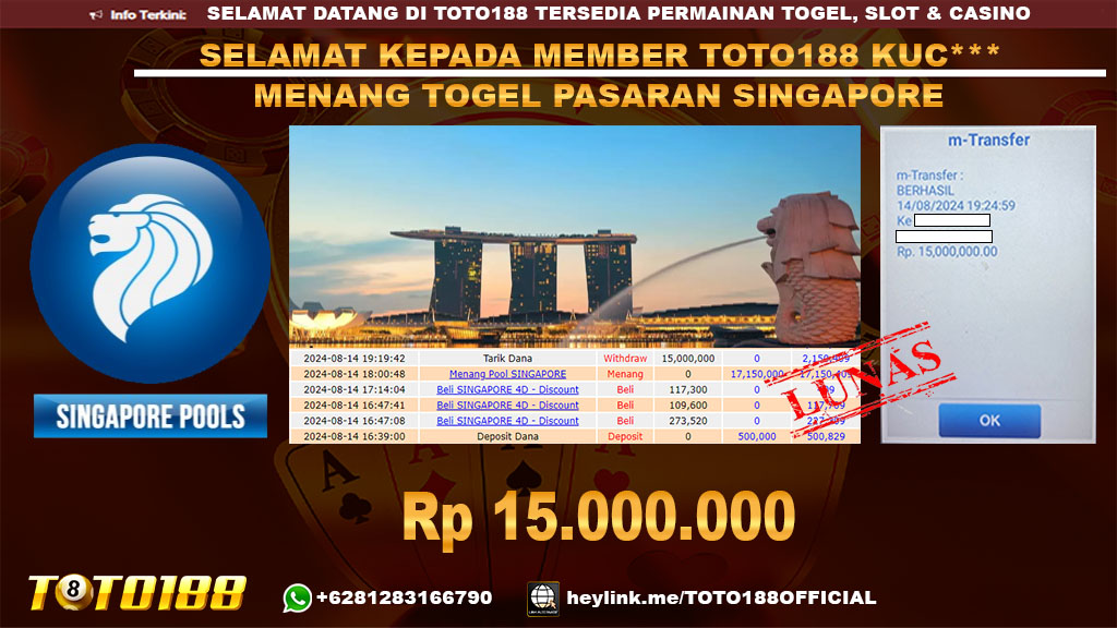 Bukti JP Kemenangan Togel Pasaran SINGAPORE 14 Agust 24