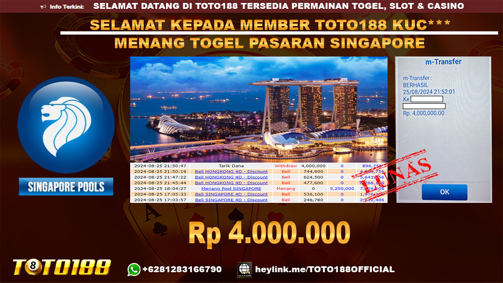 Bukti JP Kemenangan Togel Pasaran SINGAPORE 25 Agust 24