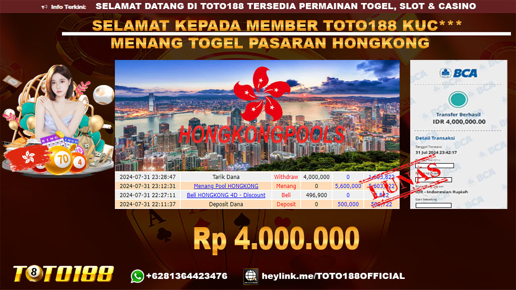 Bukti JP Kemenangan TOGEL PASARAN HONGKONG 31 jul 24