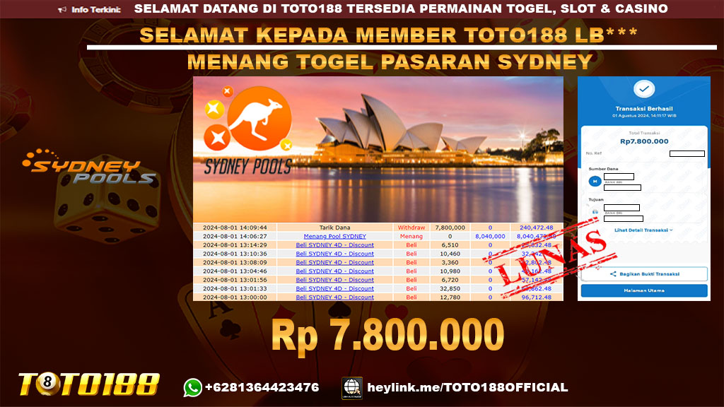 Bukti JP Kemenangan Togel Pasaran Sydney 01 Agust 24