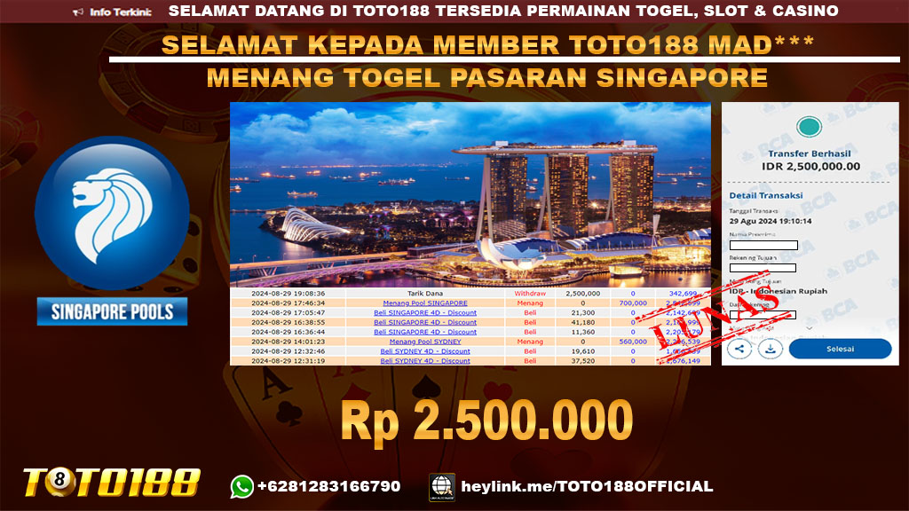Bukti JP Kemenangan Togel Pasaran SINGAPORE 29 Agust 24