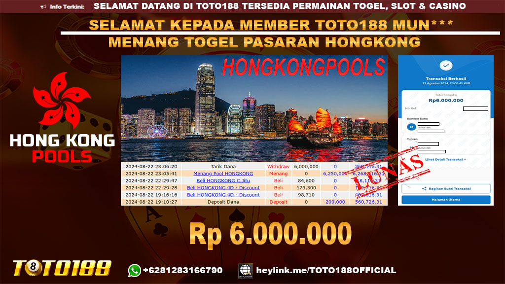 Bukti JP Kemenangan TOGEL PASARAN HONGKONG 22 agust 24