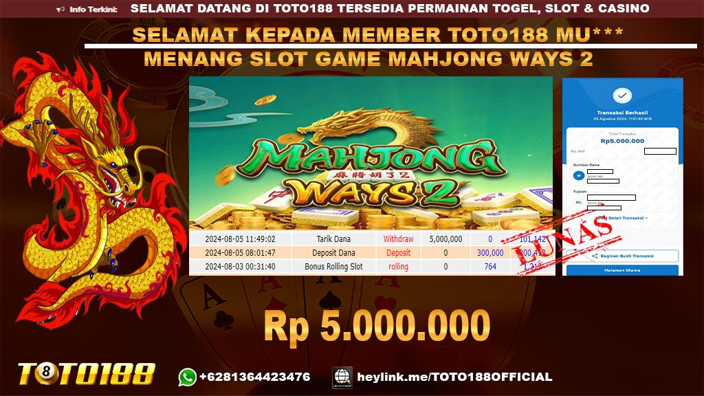 Bukti JP Kemenangan SLOT GAME MAHJONG WAYS 2 05 agust 24