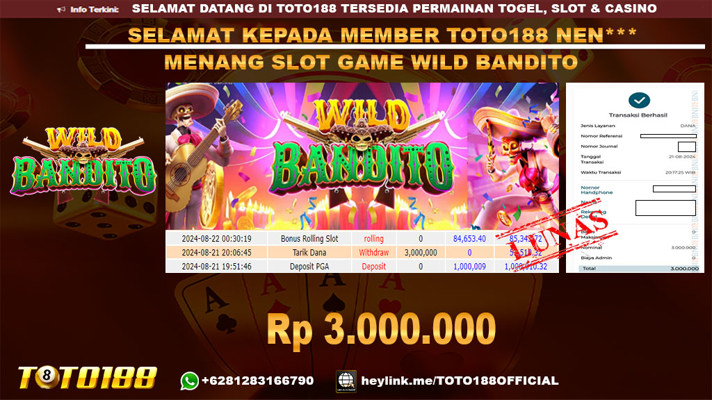 Bukti JP Kemenangan SLOT GAME WILD BANDITO 21 agust 24