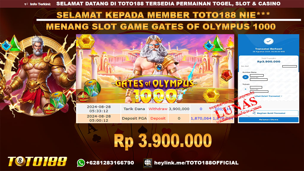 Bukti JP Kemenangan SLOT GAME GATES OF OLYMPUS 1000 28 Agust 24