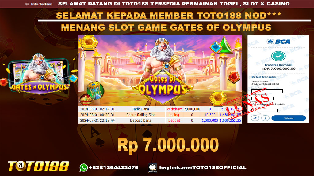 Bukti JP Kemenangan SLOT GAME GATES OF OLYMPUS 01 Agust 24