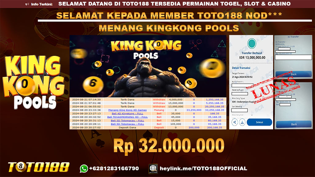 Bukti JP Kemenangan KINGKONG POOLS 21 agust 24
