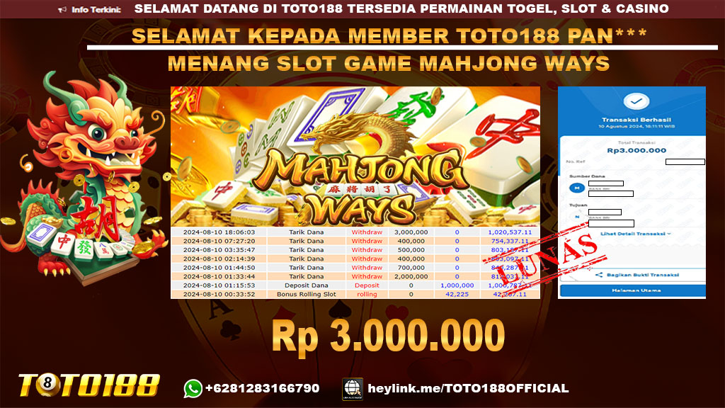 Bukti JP Kemenangan SLOT GAME MAHJONG WAYS 10 agust 24