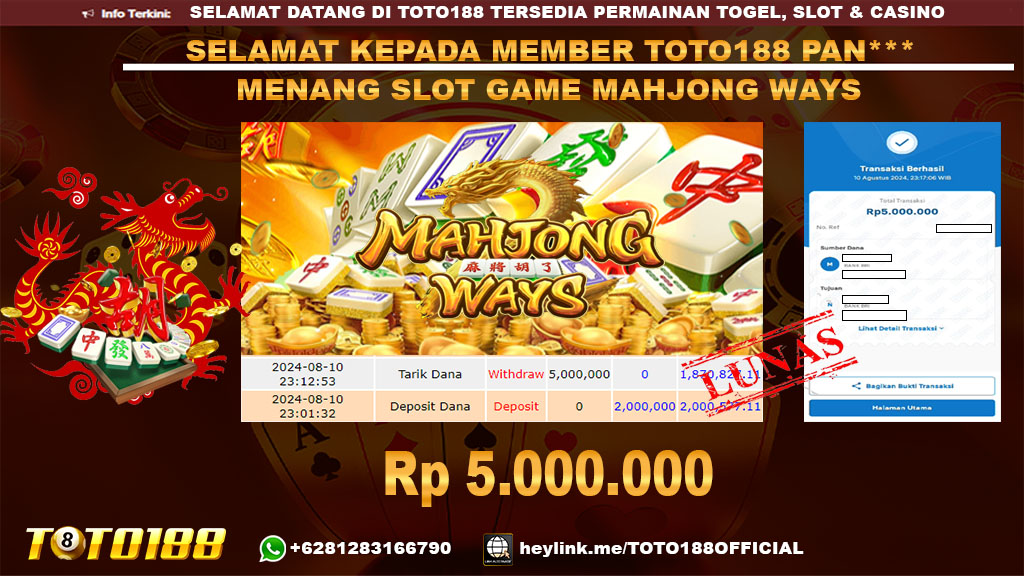 Bukti JP Kemenangan SLOT GAME MAHJONG WAYS 10 agust 24