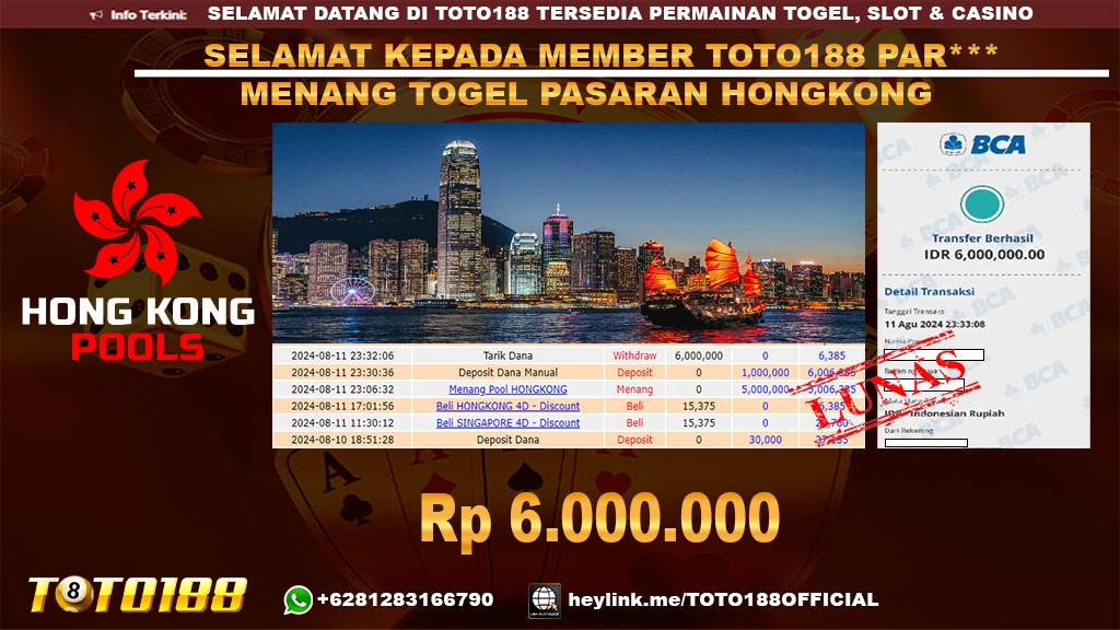 Bukti JP Kemenangan TOGEL PASARAN HONGKONG 11 agust 24