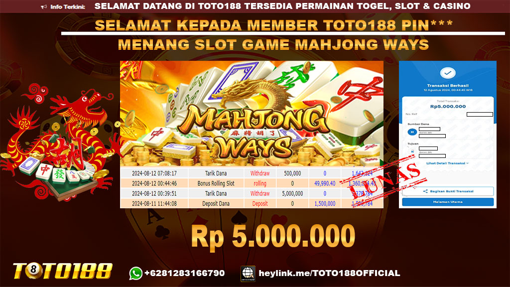 Bukti JP Kemenangan SLOT GAME MAHJONG WAYS 12 agust 24