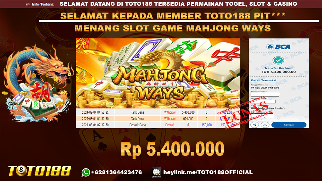 Bukti JP Kemenangan SLOT GAME MAHJONG WAYS 04 agust 24