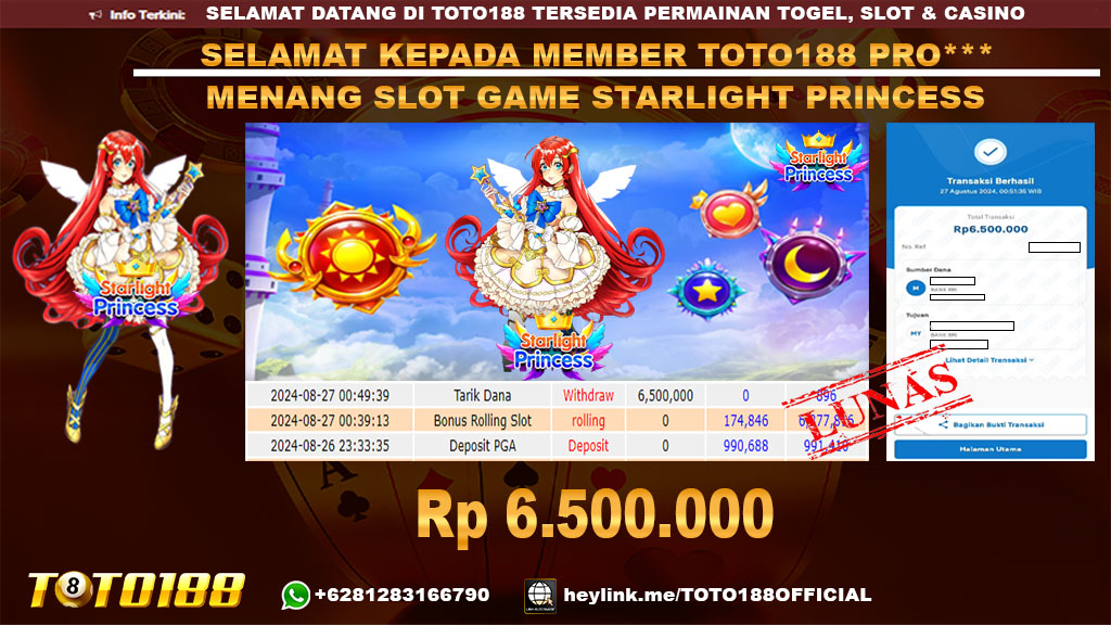 Bukti JP Kemenangan SLOT GAME STARLIGHT PRINCESS 27 agust 24
