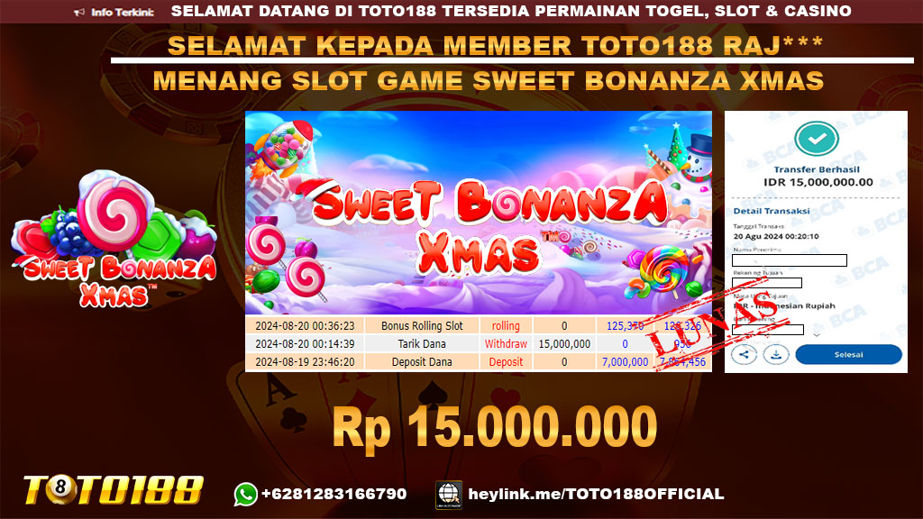 Bukti JP Kemenangan SLOT GAME SWEET BONANZA XMAS 20 agust 2024