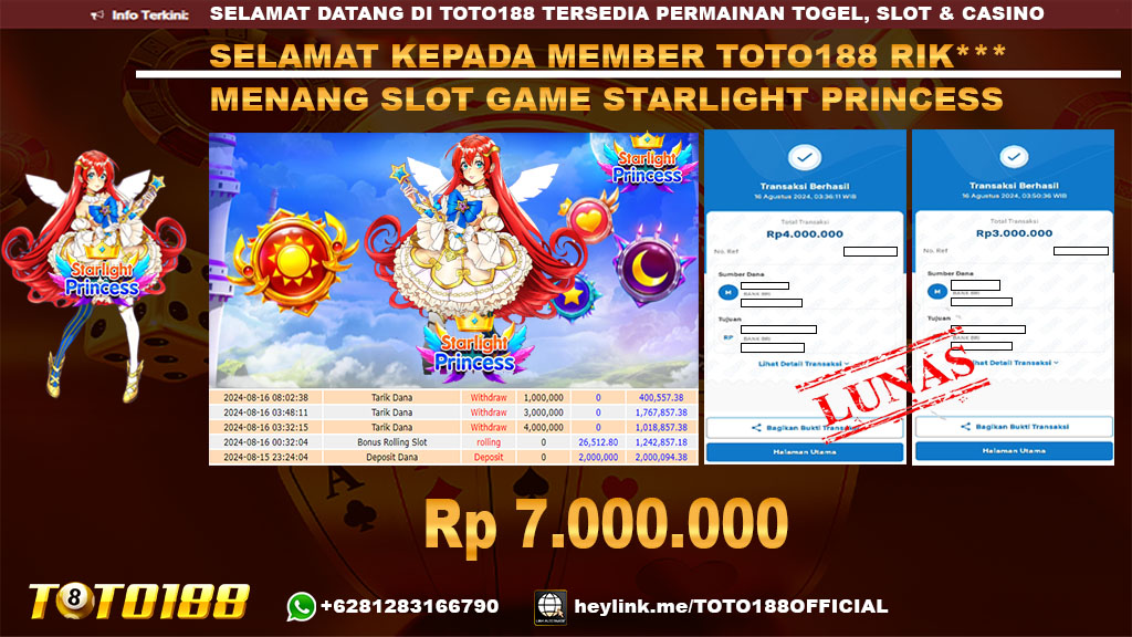 Bukti JP Kemenangan SLOT GAME STARLIGHT PRINCESS 16 agust 24